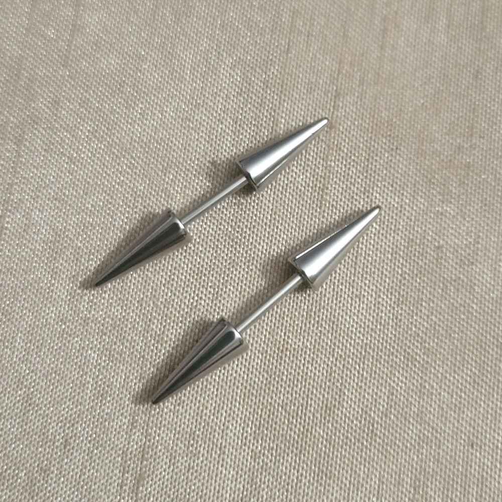 Silver stainless steel spiked screw on earrings